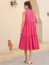 Janasya Women's Pink Pure Cotton Schiffli Tiered Dress